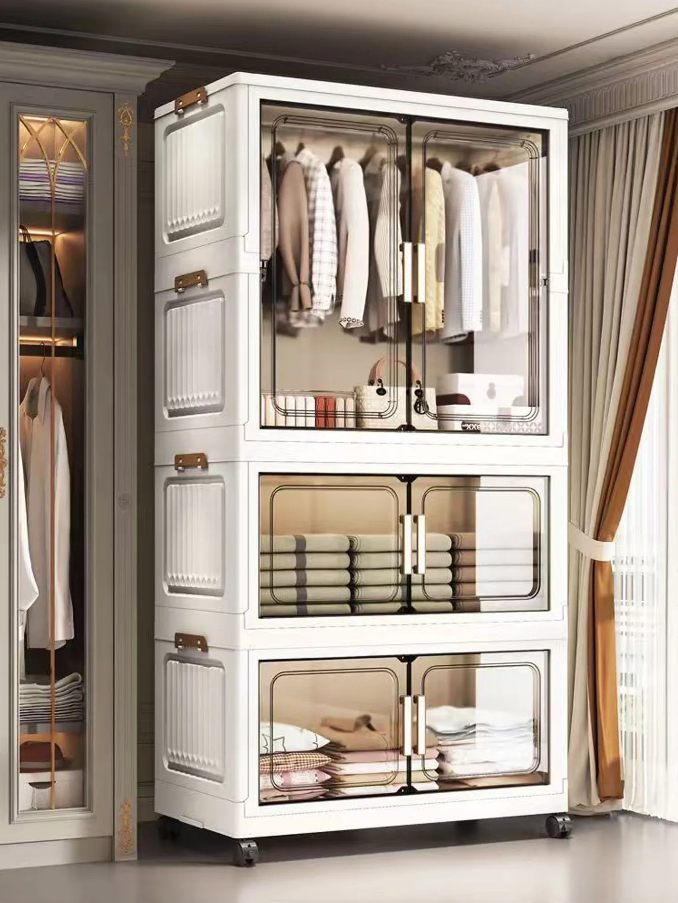 Armoire de rangement pliante multi-scènes blanc/noir/gris, pour la maison, le bureau, la cuisine, la salle de bain, organisateur multifonctionnel avec portes