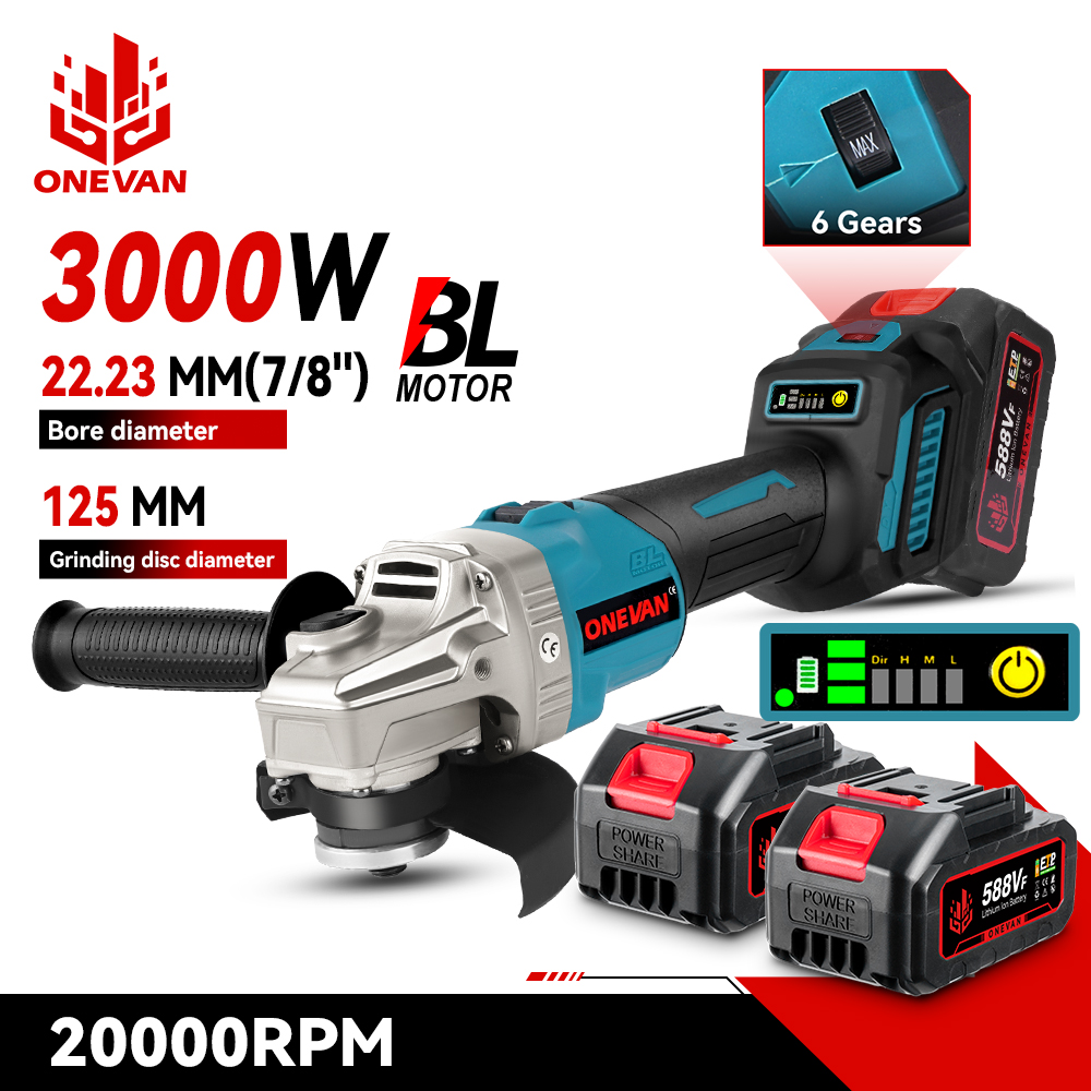 ONEVAN 125 MM Bürstenlosen Elektrischen Winkel Grinder 3000 W 6 Gang Polieren Cutter Metall Holz Power Tool Für Makita 18 V Batterie Pin