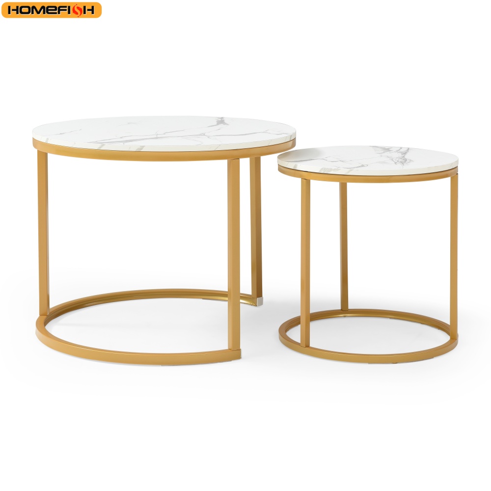 2Pcs Coffee Table Round 2 in 1 End Side Table Desk Nordic Marble Glass Home Sofa Tables Living Room Luxury Side Tables 60CM/80CM
