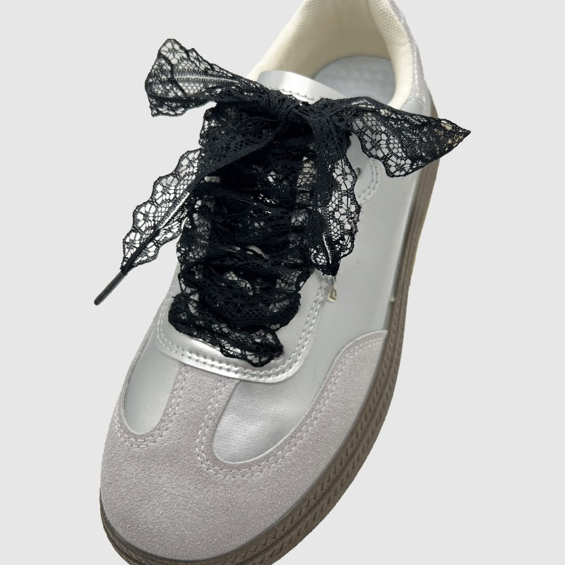 1 par de cordones planos de encaje elegante para zapatillas de deporte, cordones para zapatos informales para mujer, accesorios de cordones para zapatos blancos y negros