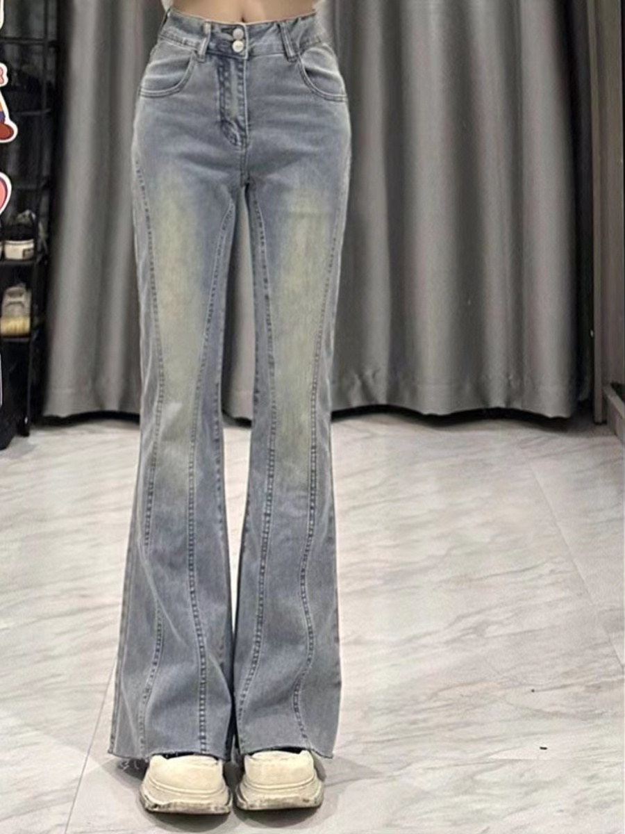 High Waist Flared Jeans Women's Light Wash Loose Fit Floor Length plus Size Bootcut Pants Spring New Sle Cotton Stretch Denim
