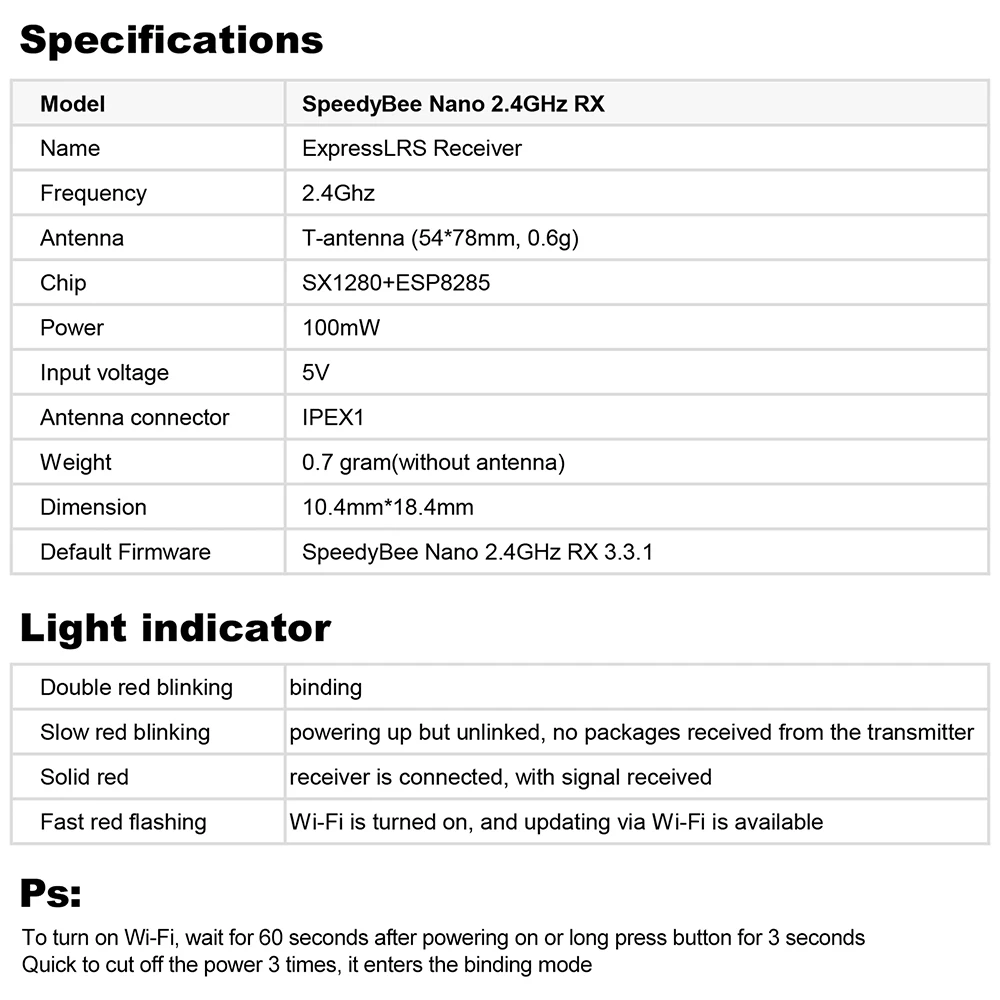 SpeedyBee Nano 2.4G ExpressLRS ELRS Receiver for FPV Freestyle Long Range Drones