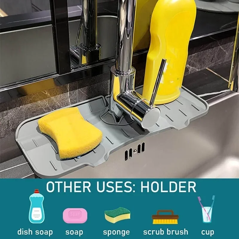 ห้องครัวซิลิโคนก๊อกน้ําแผ่นดูดซับอ่างล้างจาน Splash Catcher Countertop Protector MAT Draining Pad สําหรับห้องน้ํา Gadgets ครัว