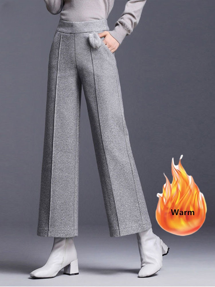 Elegante mistura de lã calças largas perna senhora do escritório cintura alta calças retas outono inverno tornozelo comprimento oversized 4xl
