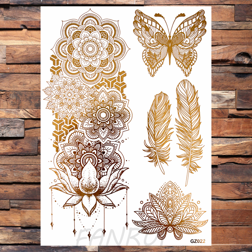 สมจริงช้าง Moon รอยสักชั่วคราวสําหรับผู้หญิงผู้ใหญ่ปลอมผีเสื้อลูกไม้ Mandala Tattoo สติก