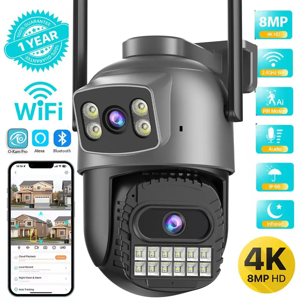 Kamera WiFi BESDER 5G HZ 8MP z automatycznym śledzeniem, 10MP zewnętrzna kamera CCTV WiFi do monitoringu IP, kamera PTZ z ochroną bezpieczeństwa, aplikacja O-Kam Pro