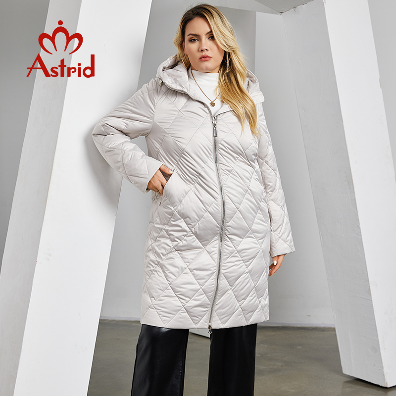 Astrid-jaqueta com capuz longa e grossa para mulheres, parka grande com design de diamantes, casaco acolchoado, roupas de inverno, 2023