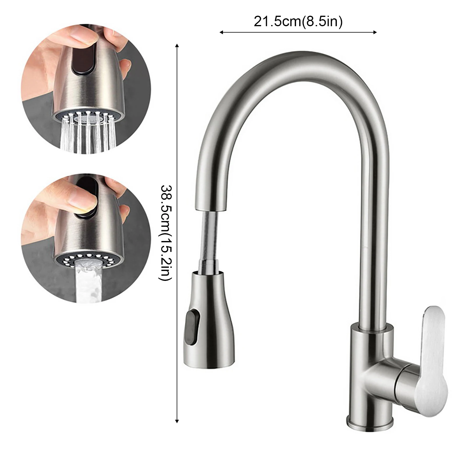 1Pc 2 In 1 Household Kitchen Faucets Pull-Out Faucet 360 Degrees Hot and Cold Sink Mixer Faucet for Laundry Room Kitchen Fixture