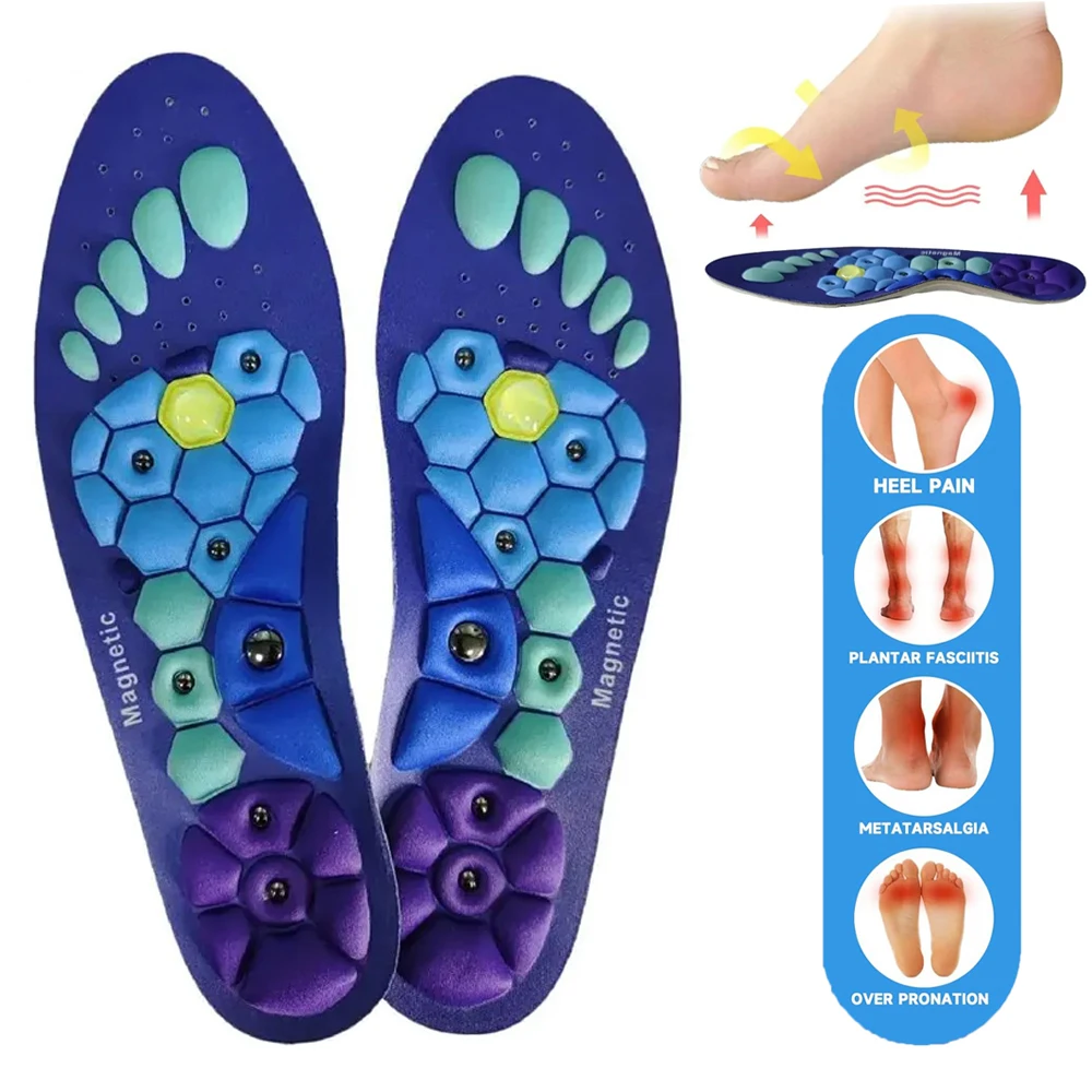 Plantillas magnéticas cómodas para masaje de acupuntura para hombres y mujeres, plantillas deportivas con soporte para arco, plantillas ortopédicas para masaje de pies EVA