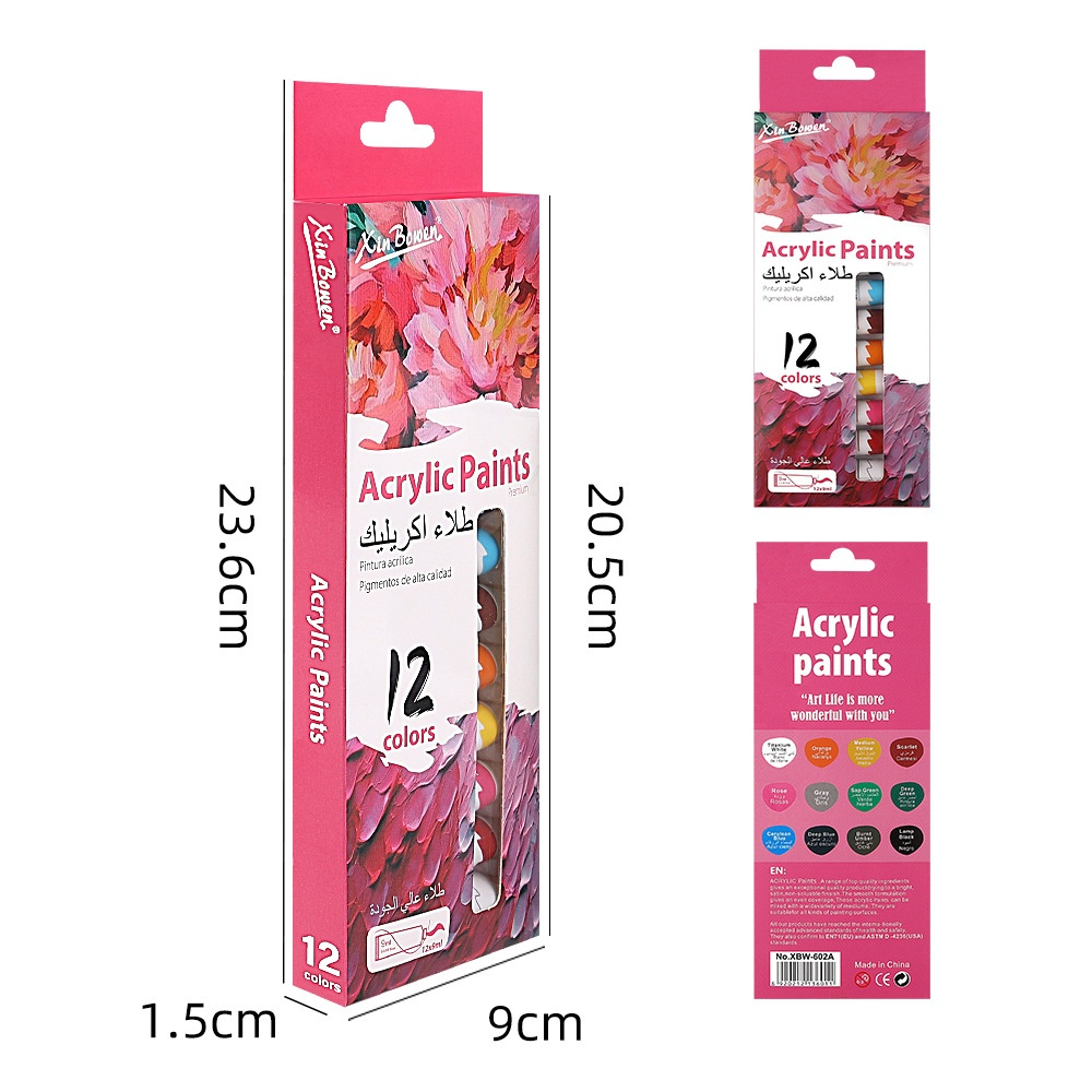 12 Color Acrylic Paint Set 9ml Waterproof Graffiti Painting Pigment Art Supplies for Beginner Artists Hand Painted Canvas Wall