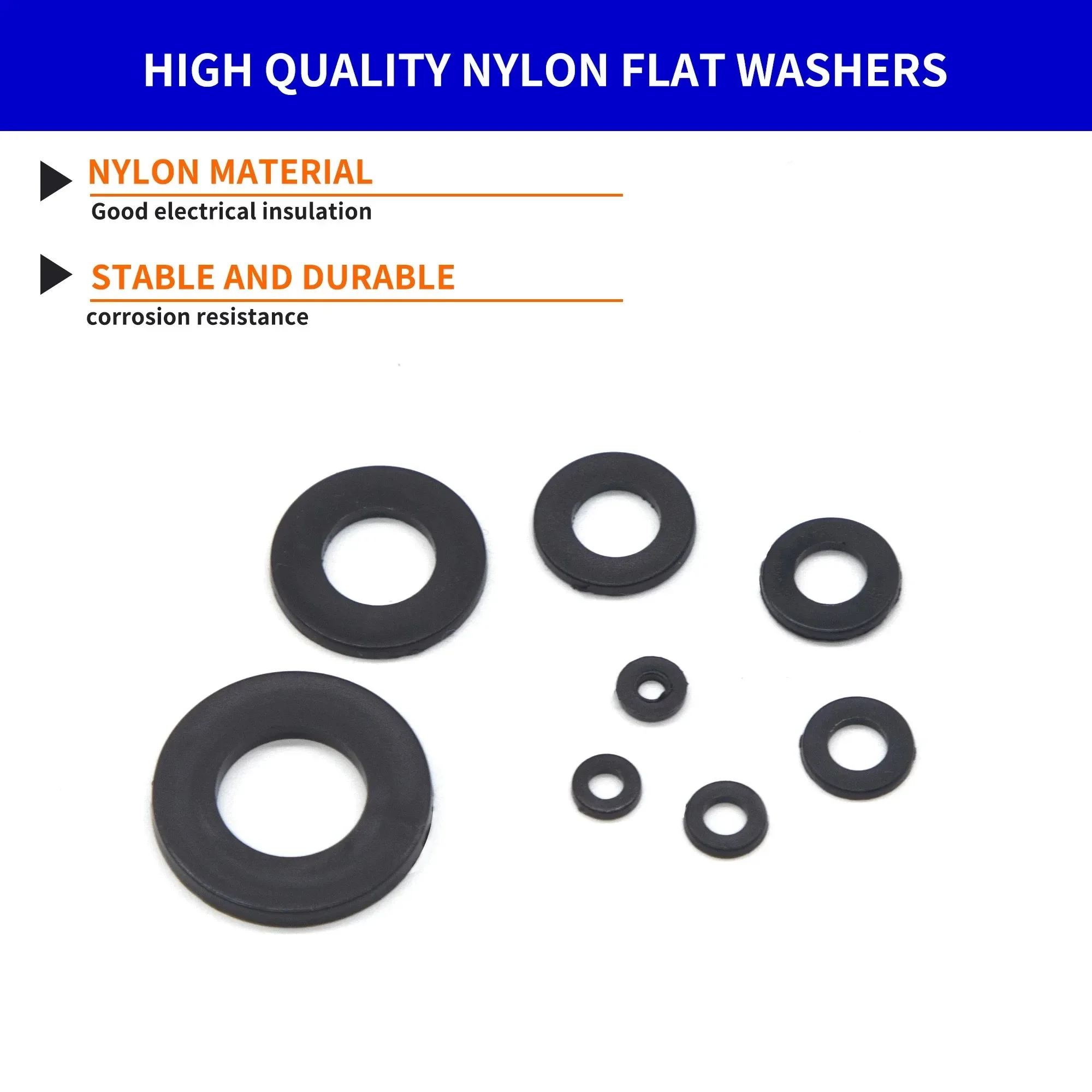 500 pz/1 Set Rondelle In Nylon Assortimento Piatto Set con Piastre di Sicurezza di 8 Dimensioni M2 M2.5 M3 M4 M5 M6 M8 M10 Rondelle di Tenuta In Nylon