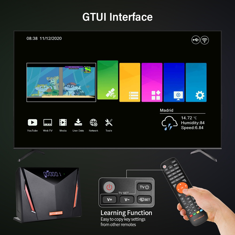 Receptor de satélite GTMEDIA V8 UHD 4K Ultra HD DVB-S/S2/S2X + T/T2 + ISDB-T + cabo (J83.A/C) + ATSC-C (J83.B) com leitor de cartão inteligente caixa de TV
