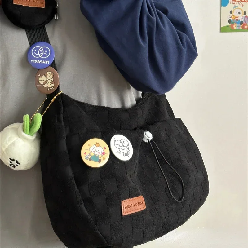 Xiuya Harajuku Stil College Umhängetasche Einfarbig Plaid Print Große Kapazität Schulter Tasche Neue Nette Mode Designer Handtasche