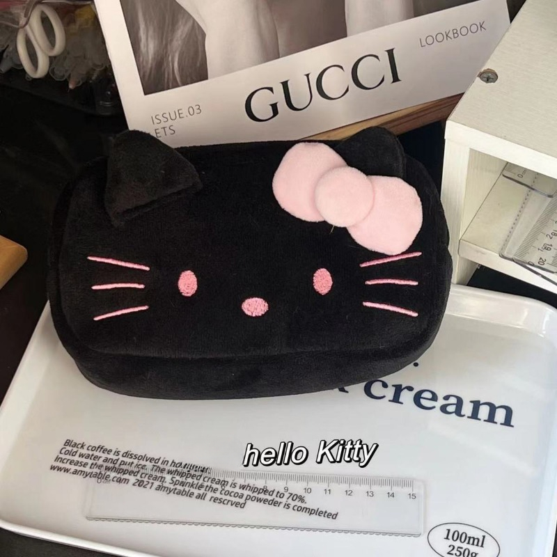 Sanrio-estuche de lápices de felpa de Hello Kitty, bolsa de papelería, monedero, bolsa de cosméticos, útiles escolares para estudiantes