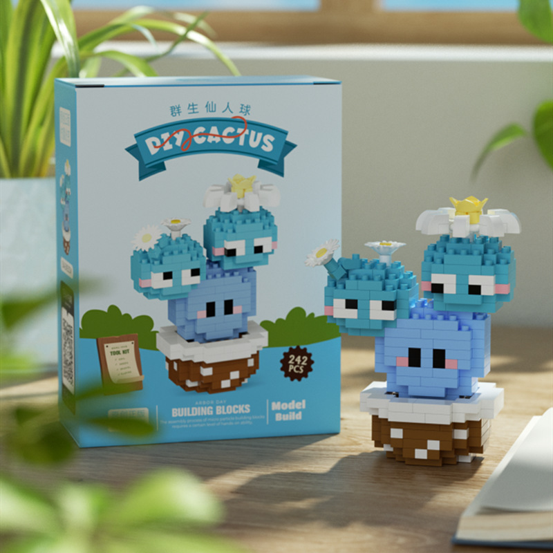 Blocs de construction amusants, Cactus, plantes succulentes, ornements créatifs de bureau, blocs de construction de jouets assemblés pour enfants et filles