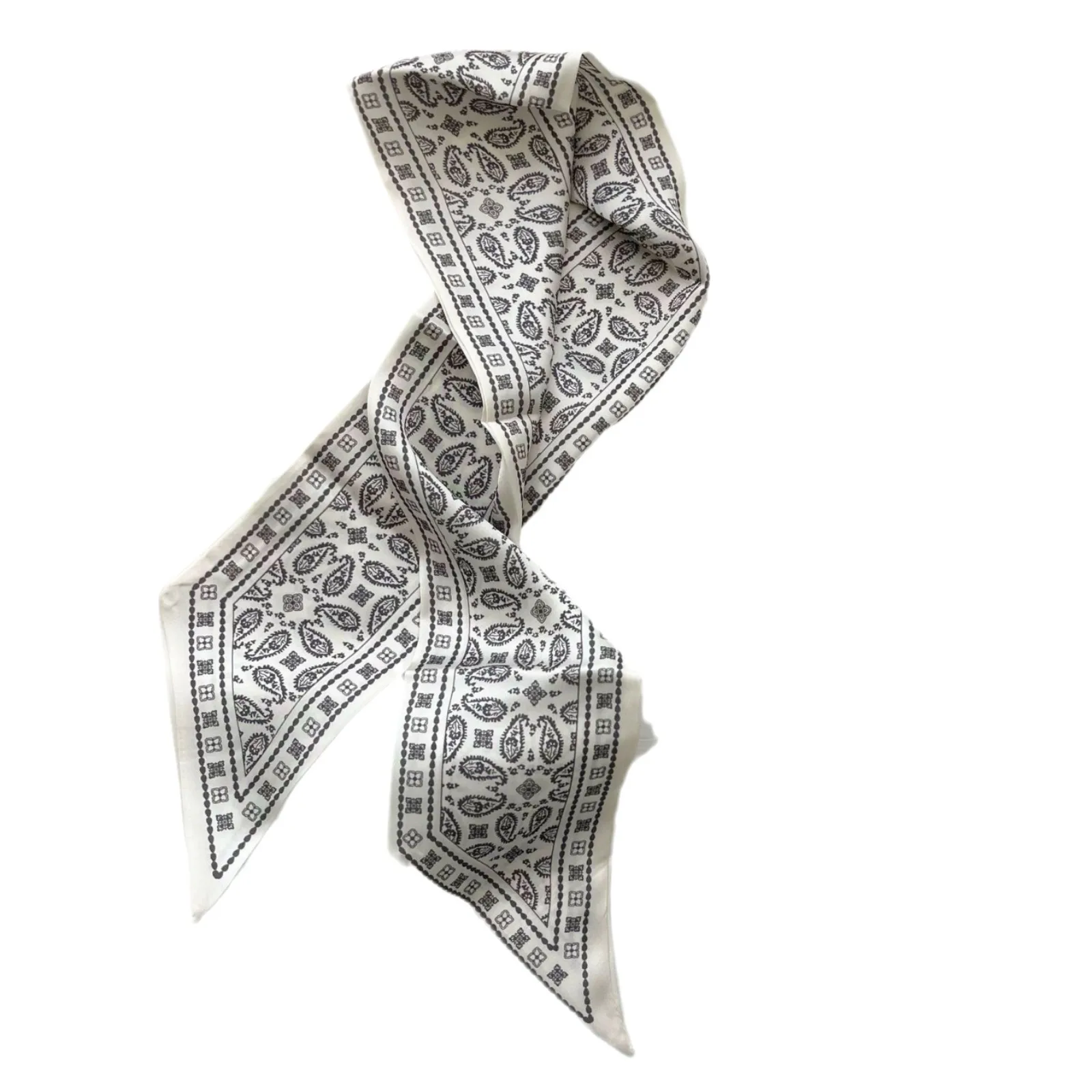 Bufanda de seda con flores de anacardo, diadema estampada de doble cara, decoración ins, accesorios versátiles para bufandas triangulares