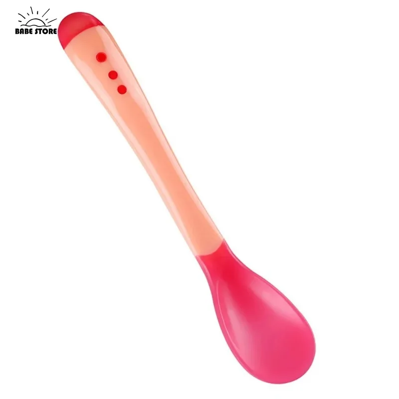 Cuchara para bebé, cuchara sensible al calor con sensor de temperatura, adecuada para alimentación de cabeza de silicona para niños, vajilla para bebé, 1 ud.
