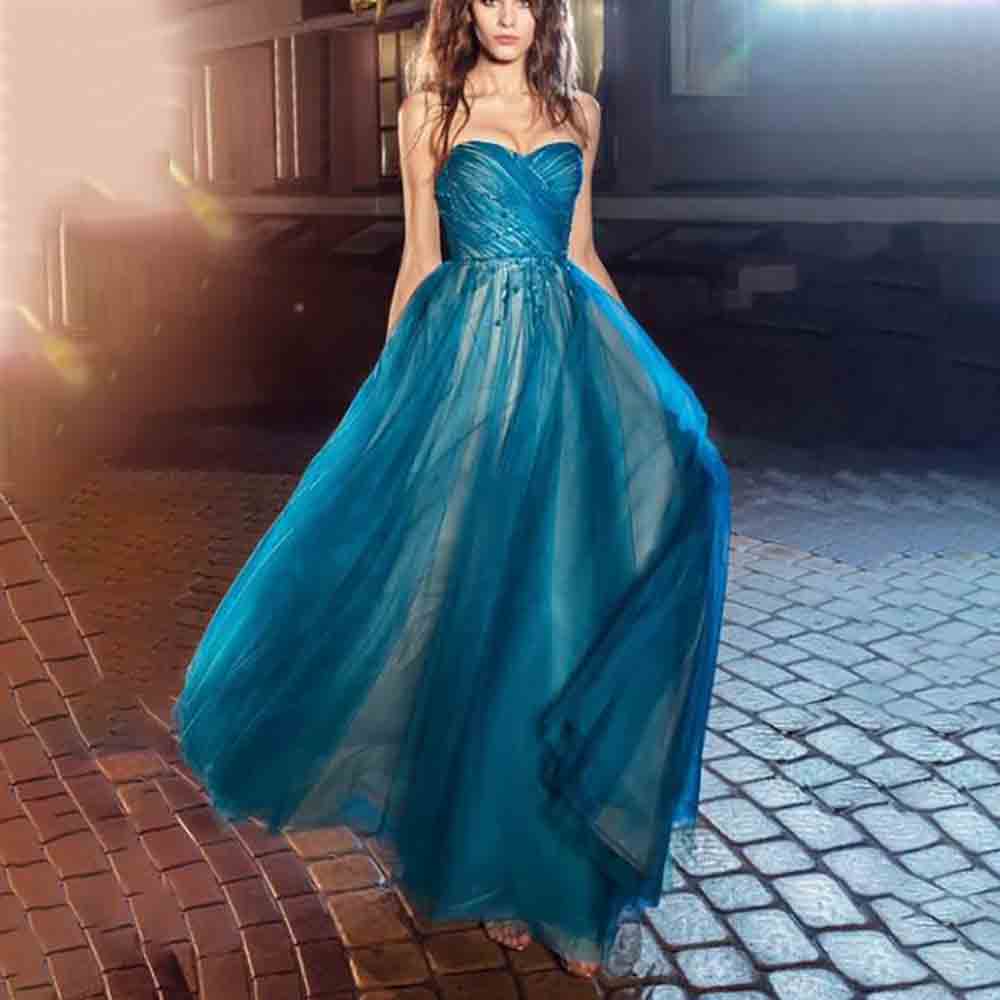 A-Line Tulle Strapeless Prom Dress, Sem mangas, Criss Cross, Sem costas, Querida