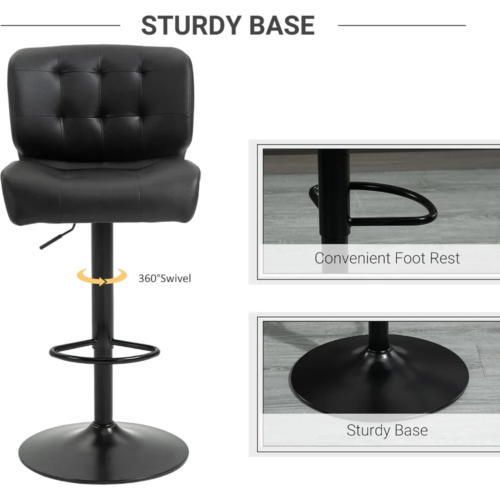 Bar Height Bar Stools Set of 2 with Adjustable Seat, Adjustable Swivel Barstools with Thick Padded Cushion and Metal Footrest