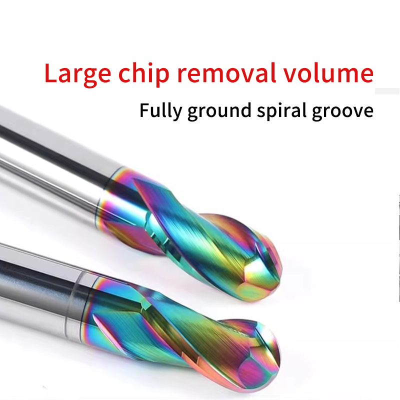 HRC55 อลูมิเนียมที่มีสีสัน Ball Nose Milling CUTTER 2 ขลุ่ย 50 60 75 100 150 มม.เหล็กทังสเตน End Mill เครื่องมือเครื่อง CNC