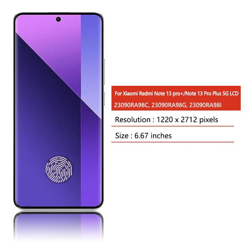 6,67 Zoll AMOLED für Xiaomi Redmi Note 13 Pro+ Plus 5G 23090RA98C 23090RA98G LCD-Display Touchscreen-Digitizer-Baugruppe