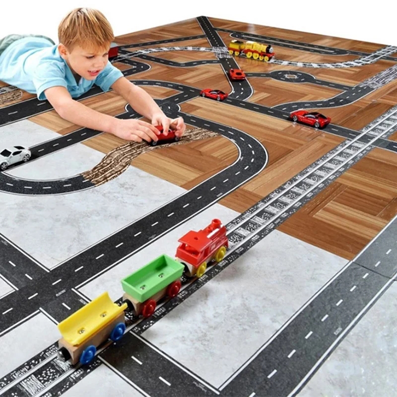 48mmX5m รถไฟทางหลวงแผนที่สติกเกอร์เทปกว้าง Creative การจราจรแผนที่กาวเทปกาวแผนที่สําหรับเด็ก DIY ของเล่นรถเล่น
