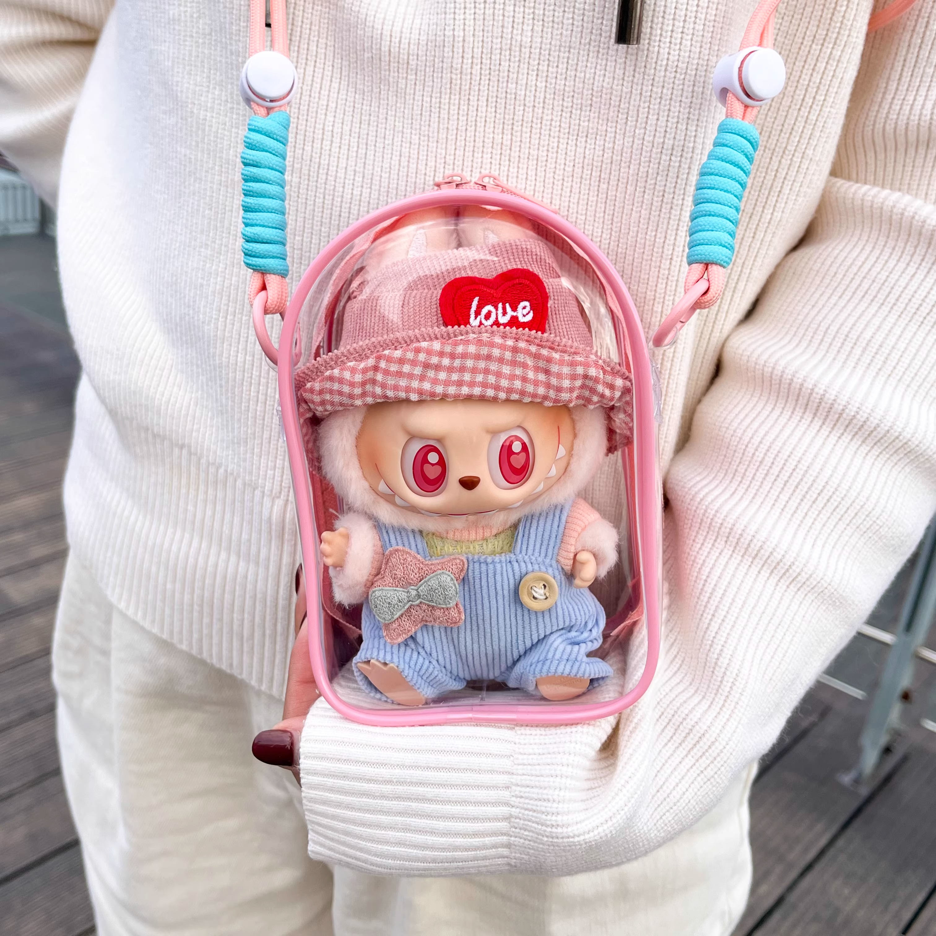 Labubu Protect Case Labubu Sitting Party 15 cm Baumwollpuppe Schulterschmerztasche PVC Aufbewahrungstasche Labubu Walk Bag Staubdicht