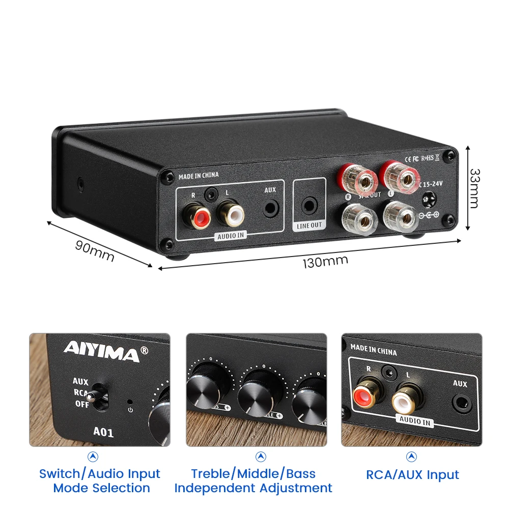 AIYIMA A01 PRO A01 Audio Amplifier TPA3116D2 Bluetooth Power 100Wx2 HIFI Sound Amplifier 2.0 Stereo Class D Home Theater Amp