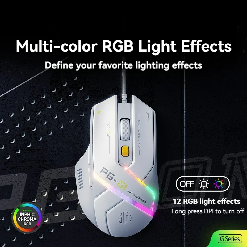 Проводная мышь Inphic Pg1, игровая мышь, RGB светоизлучающая макропрограммирование, 12800 точек на дюйм, 6 клавиш, компьютерная мышь, частота закатания 1000 Гц