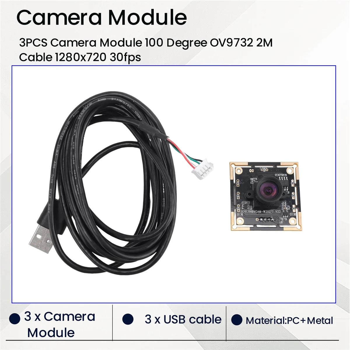 Módulo de câmera BABQ 3PCS 100 graus OV9732 2M cabo 1280x720 30fps, compatível com Autodarts.Io, unidade USB grátis