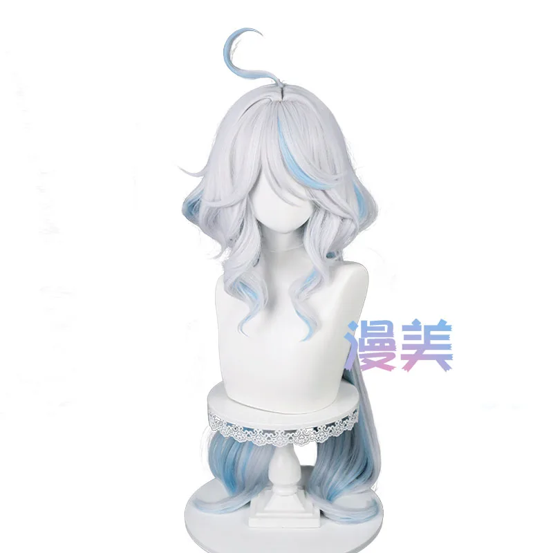 Fontaine Focalors peruka do cosplay długie peruki Furina niebieskie białe kręcone peruki damskie włosy żaroodporne peruki Anime