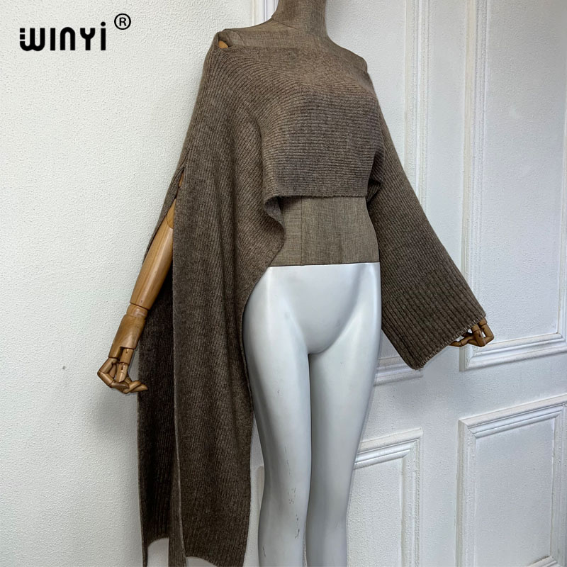 WINYI Pullover Pullover Cape Damen Tops Herbst und Winter Außenturm gestrickt unregelmäßige Ärmel Top einfarbig Mode Poncho