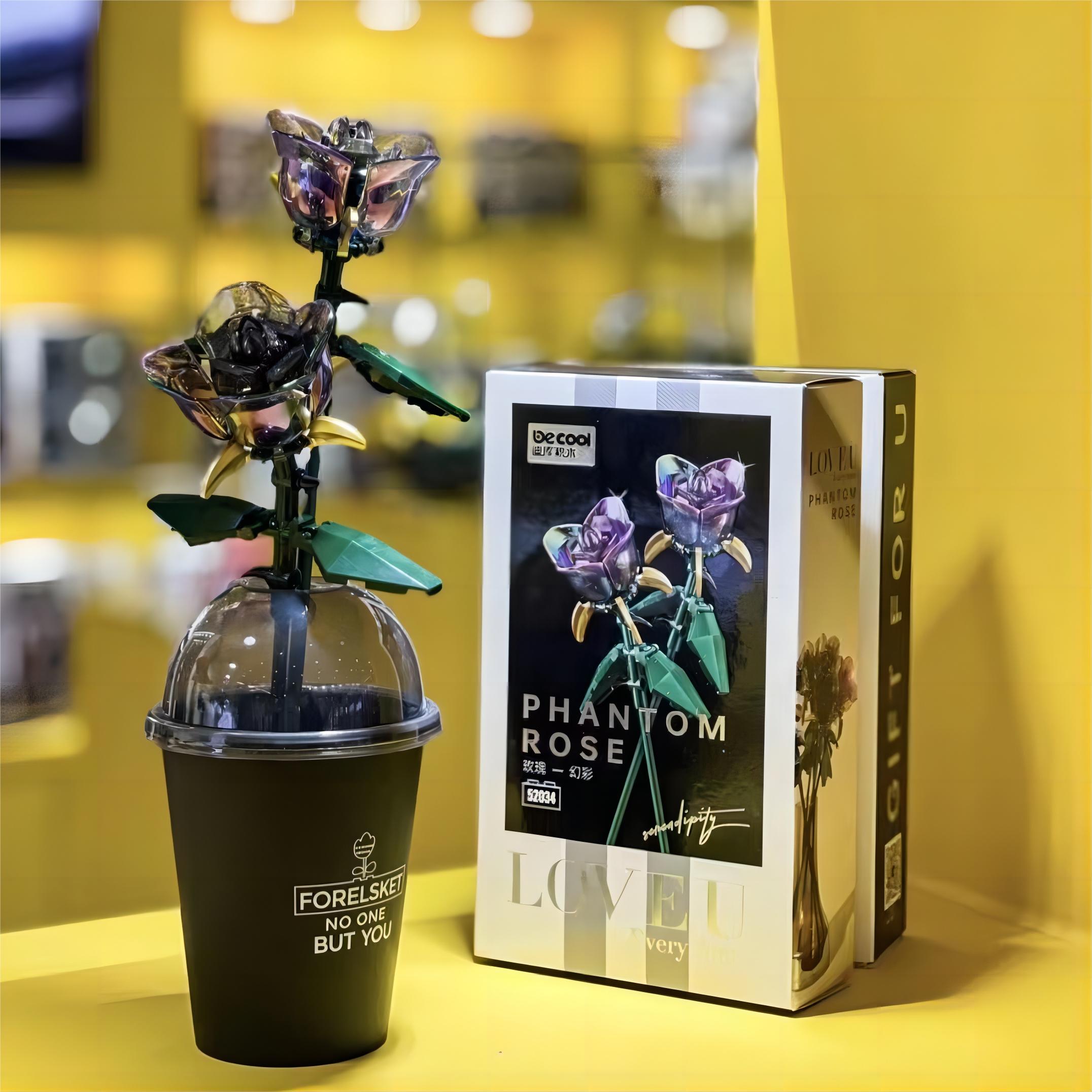 Knew Built エレガントな 3D ブラック ローズ フラワー ビルディング ブロック セット - 赤と黄色の花束モデル、精密おもちゃ、家の装飾、ギフトアイデア