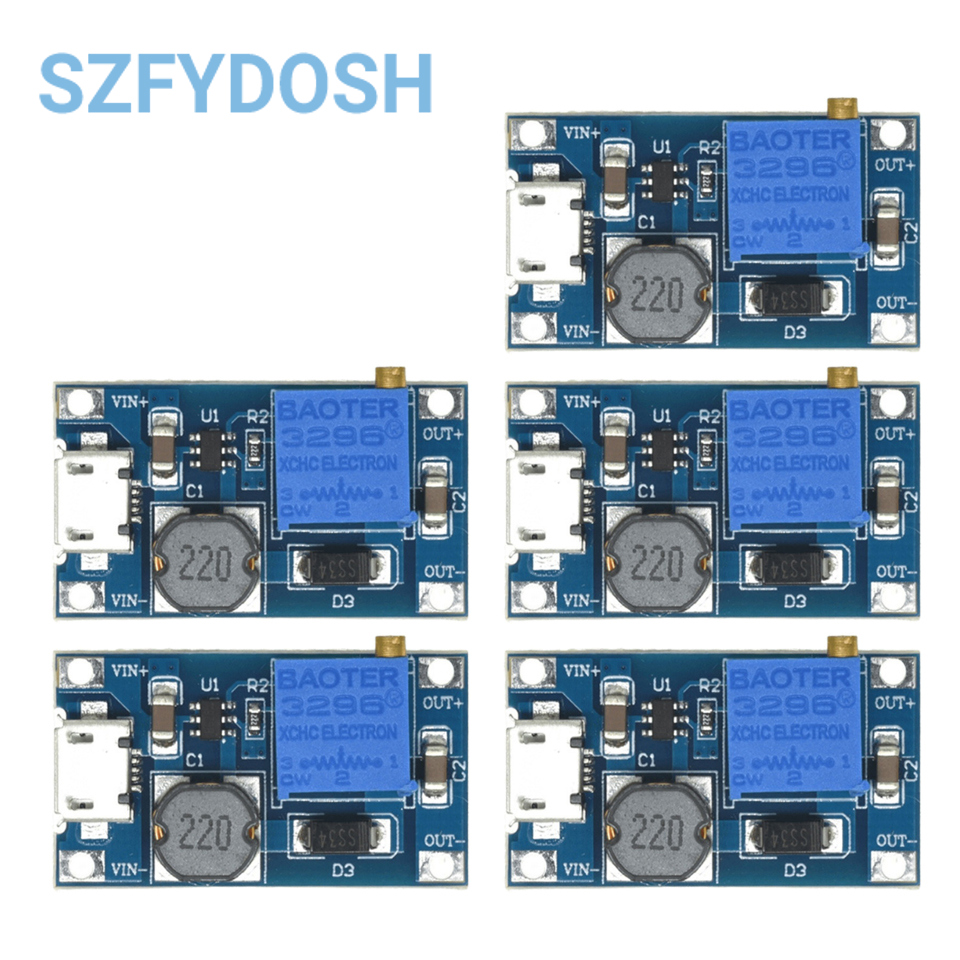 5/10 Uds MT3608 DC-DC TYPE-C Micro módulo de refuerzo ajustable 2A DC módulo convertidor elevador de potencia 2V-24V a 5V 9V 12V 28V