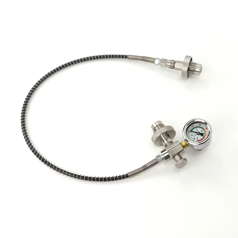 Diving Scuba Din300 Cylinder Decanting / Equalising Pressure With Quick Disconnect Hose+Pressure Gauge - 232Bar and  300Bar