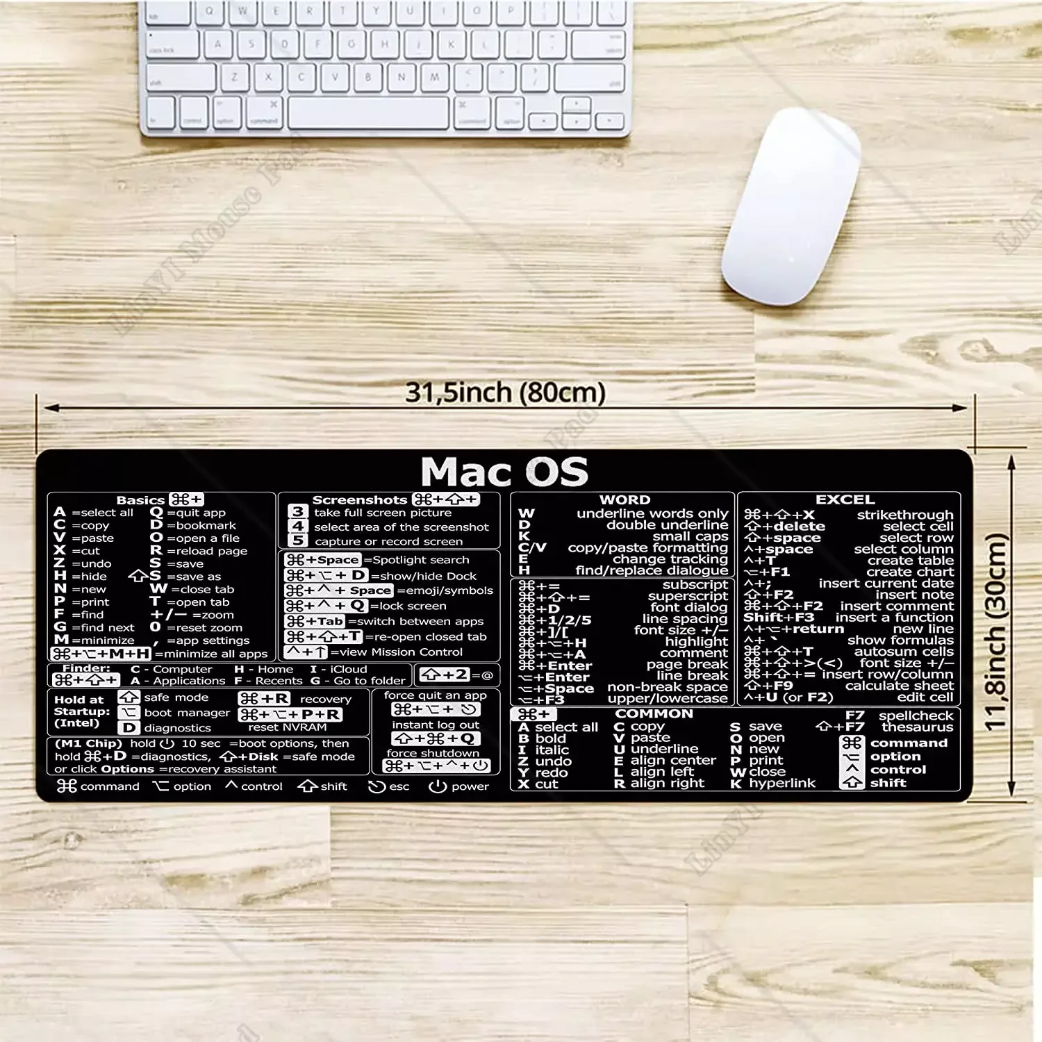 Mac Os Shortcuts Cheat Sheet Word Excel Mousepad für Mac Quick Reference Keyboard Shortcut Rutschfeste Tastaturmatte mit Gummiunterseite