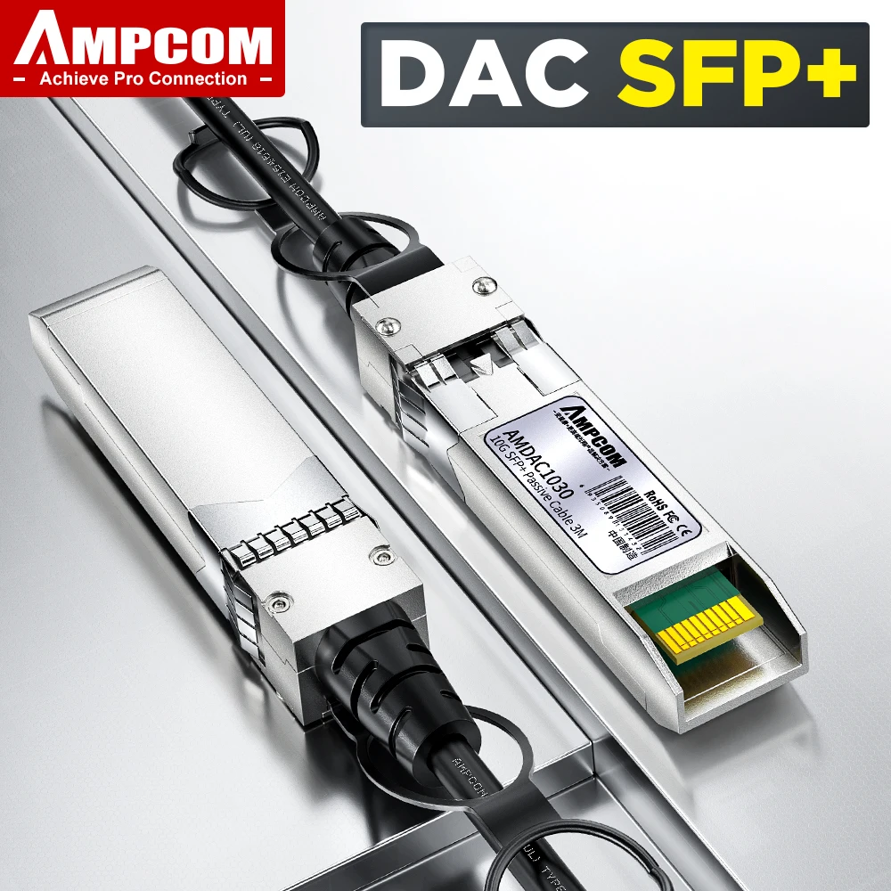 AMPCOM 10G SFP+ DAC Cable de conexión directa de cobre, cable DAC pasivo Twinax para Cisco, Mikrotik, Ubiquiti, Meraki