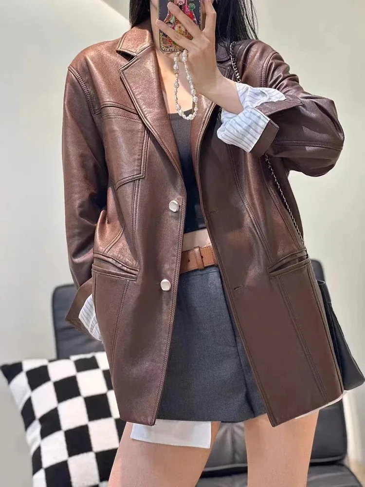 Herbst frauen Übergroßen Echt Leder Gürtel Jacke Weibliche 100% Schaffell Retro Burgund Breite Schulter Anzug Mantel Streetwear Blaze