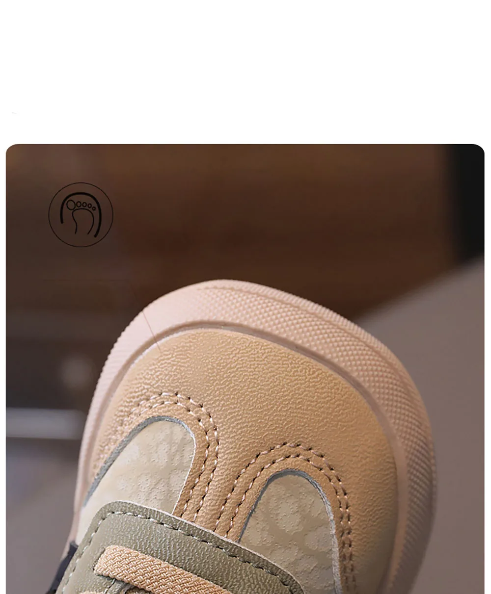 PU หนังรองเท้าเด็กนักออกแบบรองเท้าผ้าใบเด็ก Ergonomics Soft-soled สาวรองเท้าผ้าใบ Anti-ลื่นกีฬารองเท้ารองเท้าเด็กวัยหัดเดิน