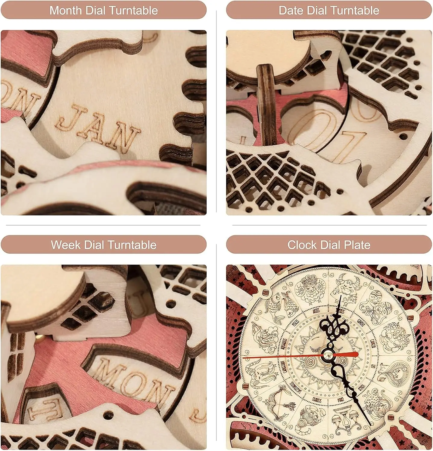 Robotime ROKR LC601 Sternzeichen-Wanduhr, 3D-Holzpuzzle, Modellbau, Geschenke für Sie, für Weihnachten