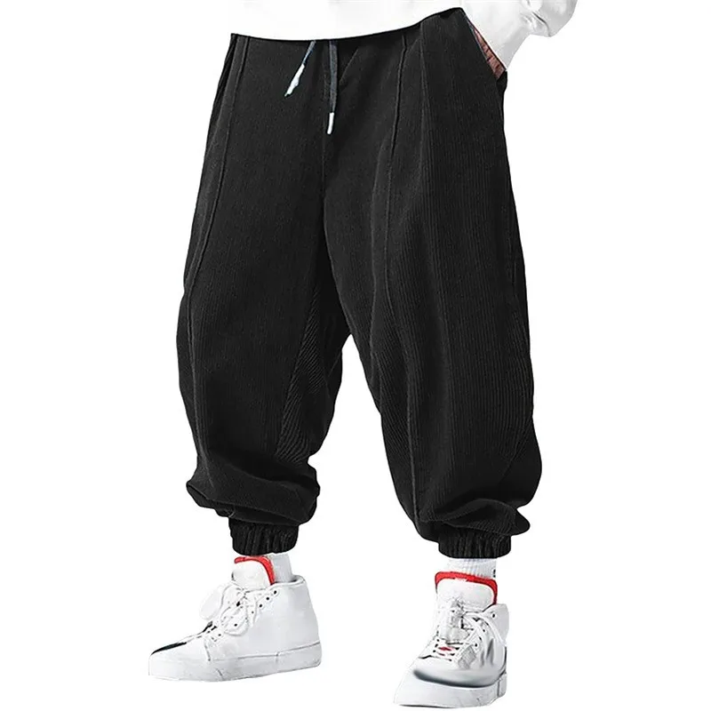 Calças masculinas casuais soltas com cordão de outono – moda estilo hip-hop de alta qualidade veludo premium – calças com punho moderno