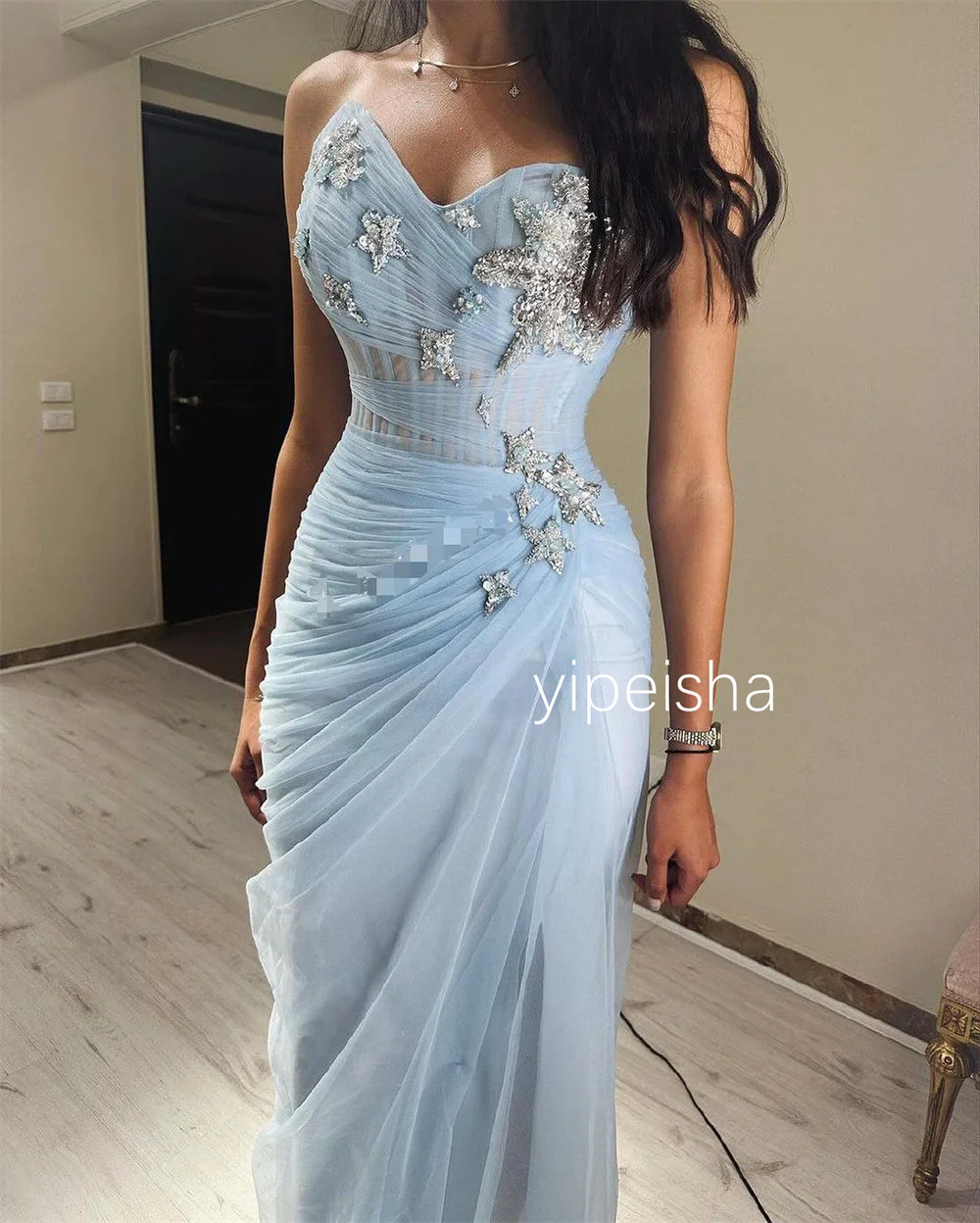 Personalizado estilo moderno tule plissado padrão em linha reta querida midi vestidos de baile alta qualidade clássico simples