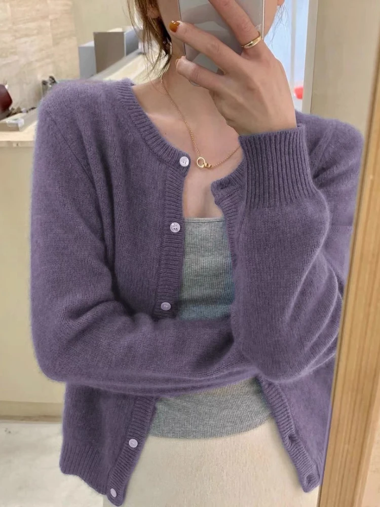 2025 Langarm Vintage Y2k Tops Koreanische Strickjacke frauen Herbst Winter Mode Oansatz Vielseitig Abnehmen Basis Pullover