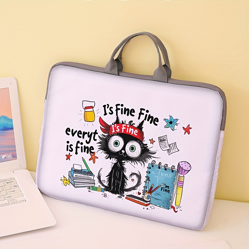 One piece set, two styles, black cat patterned laptop bag and briefcase, suitable for 14 inch laptops