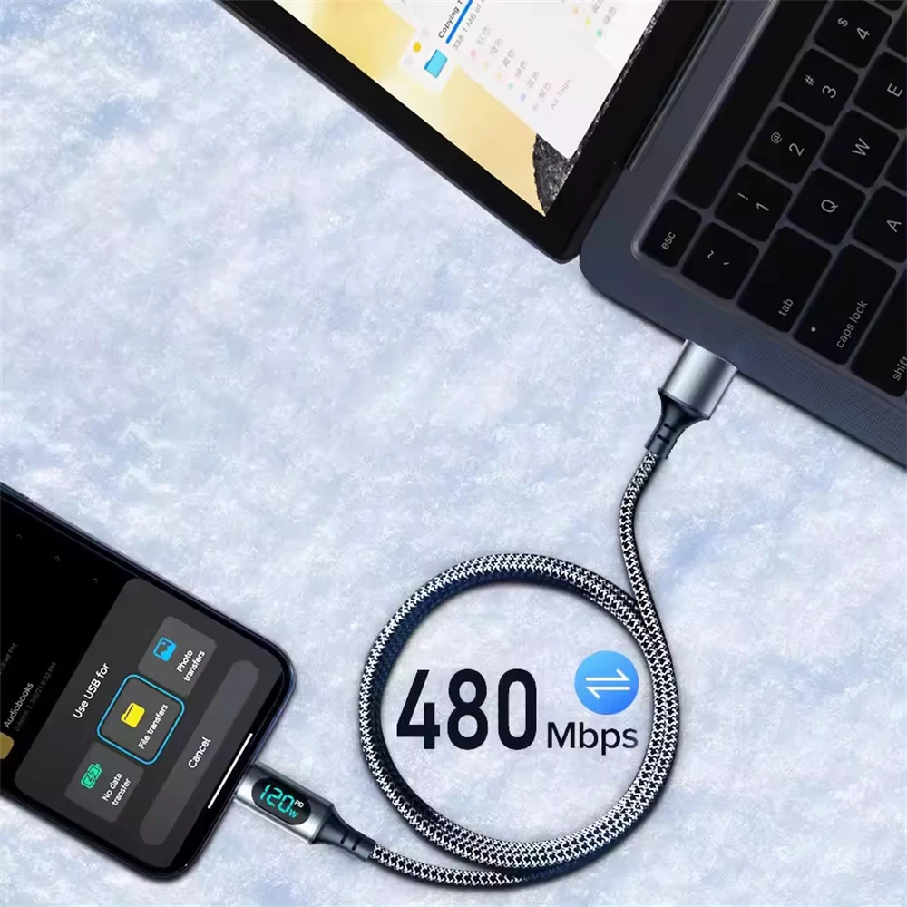 NNBILI 120W Type-C Super Fast Charging Cable LED Digital Display USB C Data Cable Suitable for Huawei  Xiaomi Samsung 1/2M