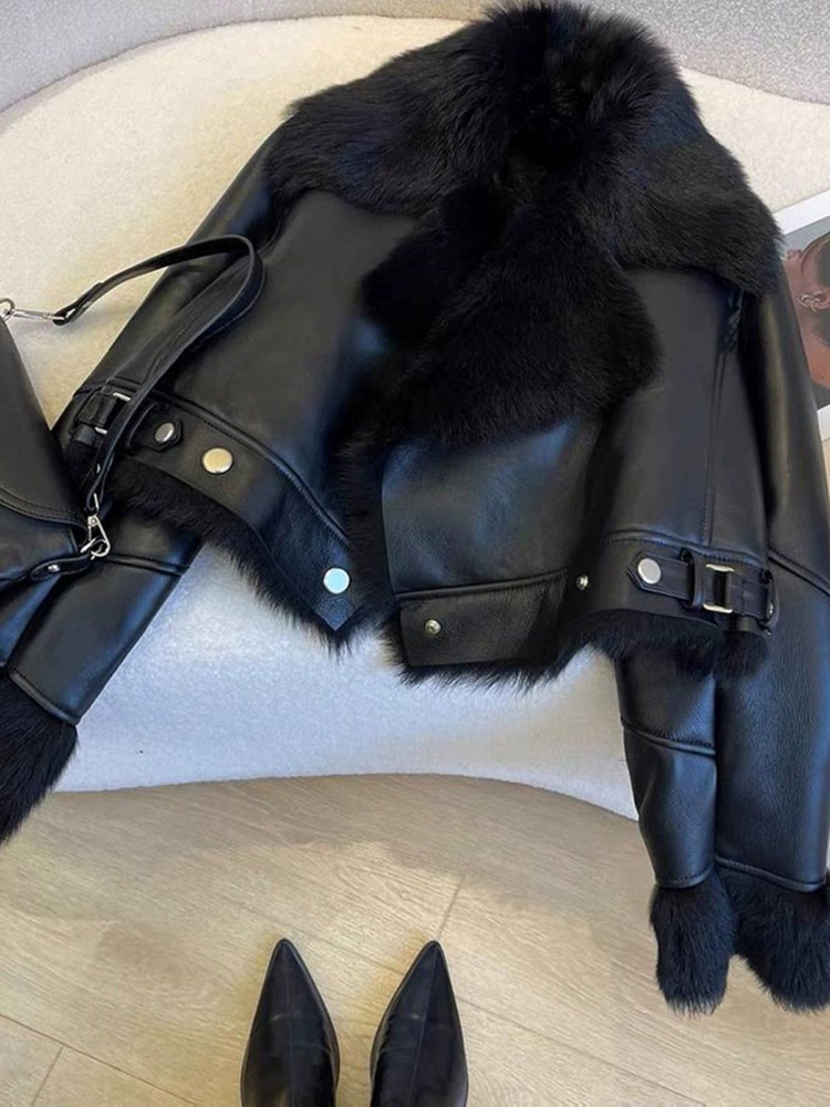 Frühling Frauen Streetwear Faux Lamm Leder Pelz Kurze Jacke mit Gürtel Moto Biker Dicke Warme Winter Schaffell Mantel Outwear