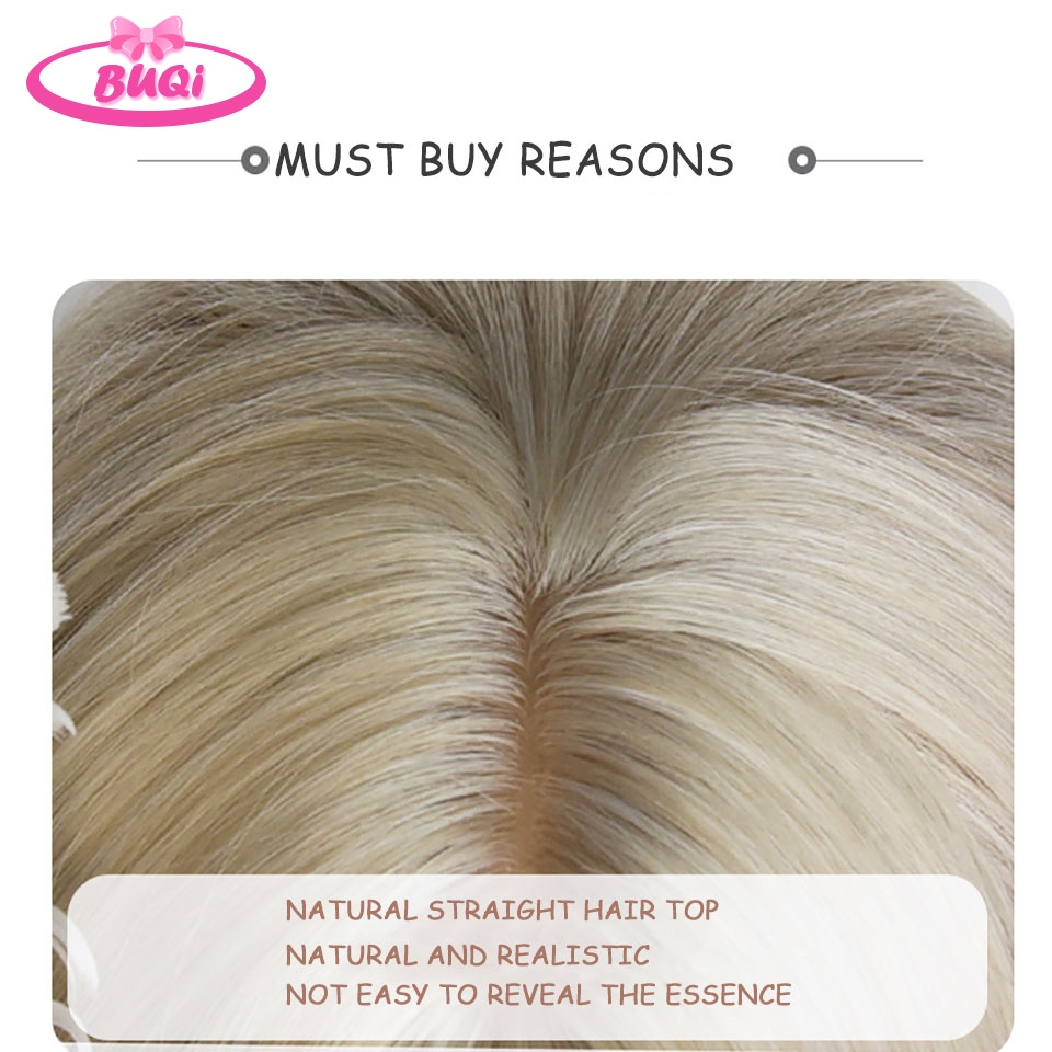 Buqi-合成ミドル丈ウィッグ,カラーブラック,パープル,ハイライト付き,ロリータ,コスプレ,耐性