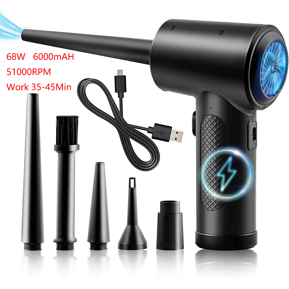 Plumero de Aire Comprimido para Teclado de Ordenador PC Coche Limpiar 51000 RPM Carga USB Soplador Eléctrico Inalámbrico Desempolvador