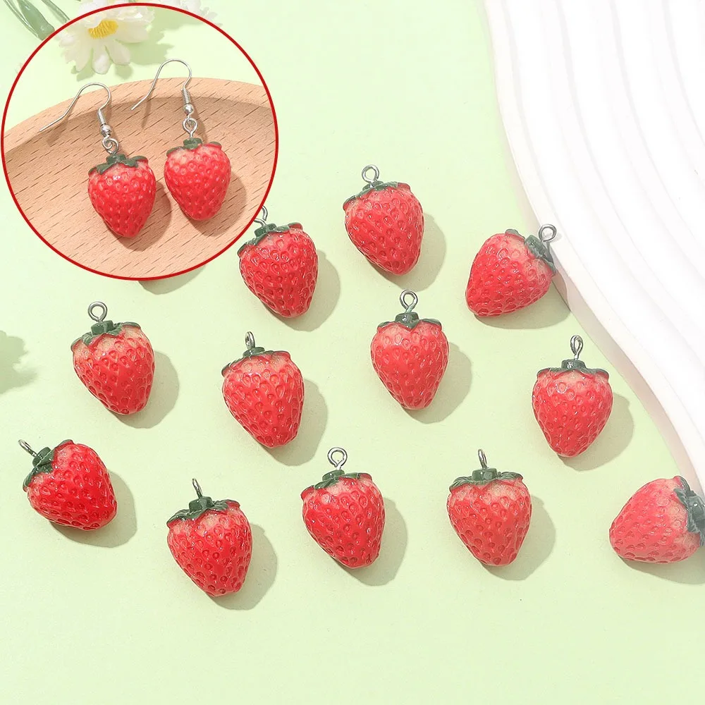 3/6/15 peças pingente em forma de morango de resina multicolorida, pode ser usado para pulseira diy, colar, brinco, acessórios para fazer presentes