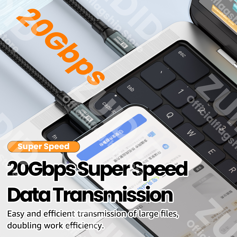 PD100W USB 3,2 20Gbps ThunderBolt 3 tipo C a tipo C Cable 8K @ 60Hz Cable de USB-C para iPhone 15 Pro Max MacBook Samsung 2/3m